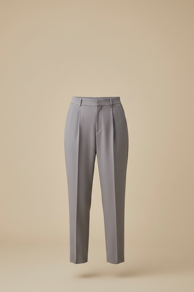 Pantalon À Pince Gris Élégant Droit Fluide Femme - Gabardine - vue 3