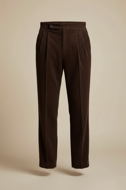 Pantalon À Pince Marron Côtelé Plissé Droit Homme - Cordé - vue 3
