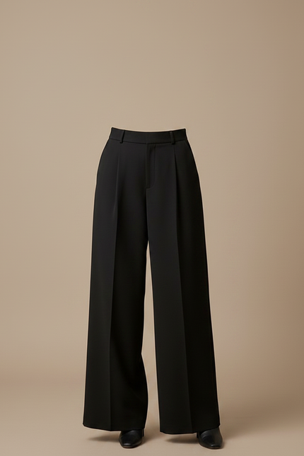 Pantalon À Pince Noir Ample Taille Haute Fluide - Polyester - vue 3