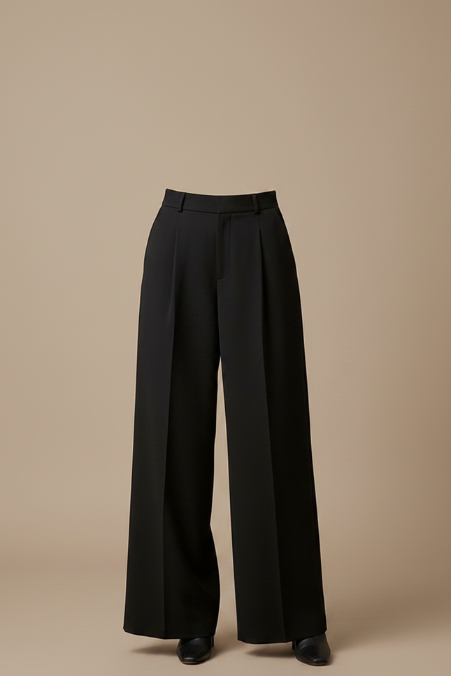 Pantalon À Pince Noir Ample Taille Haute Fluide - Polyester - vue 3