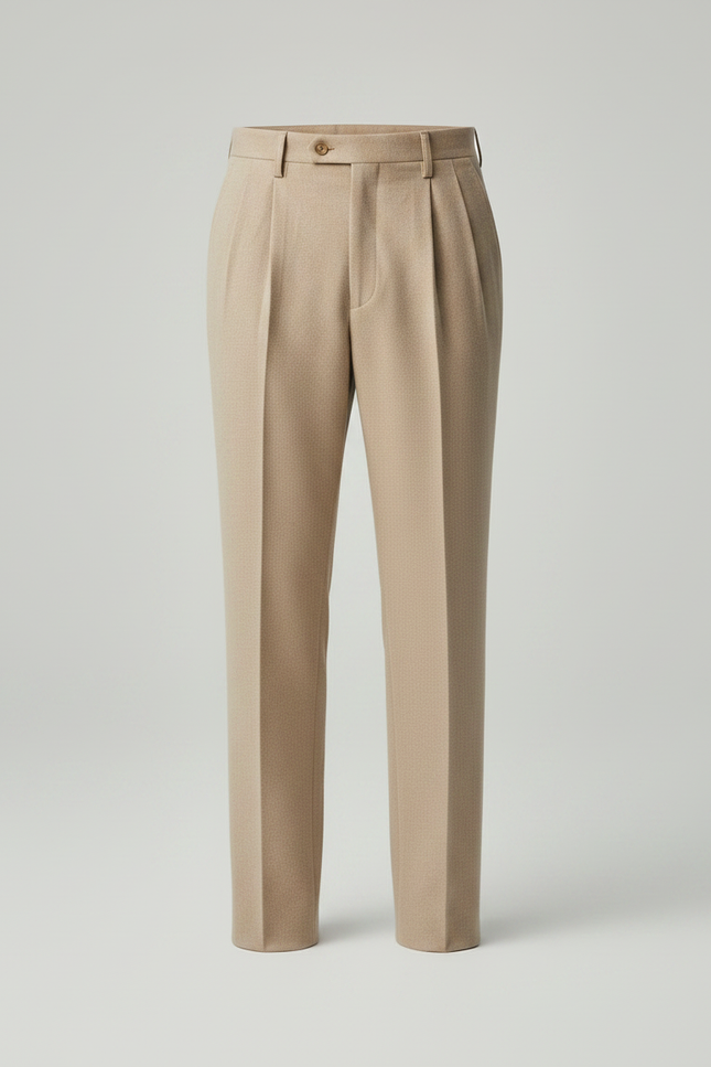 Pantalon À Pince Beige Laine Plissé Droit Homme Élégant - vue 3