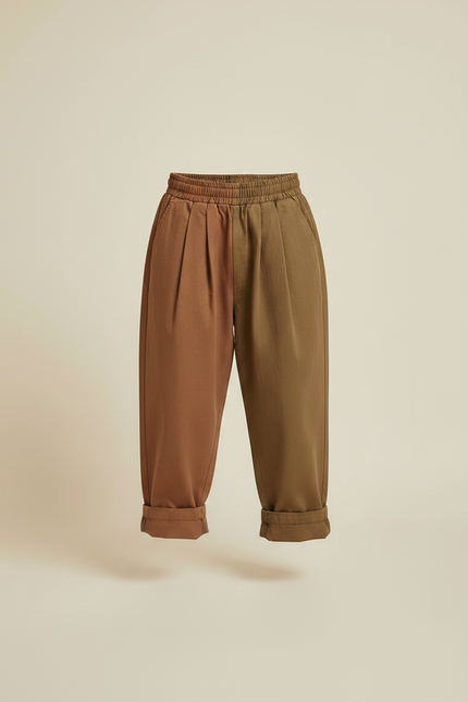 Pantalon À Pince Bicolore Plissé Ample Coton Enfant - Multicolore - vue 3