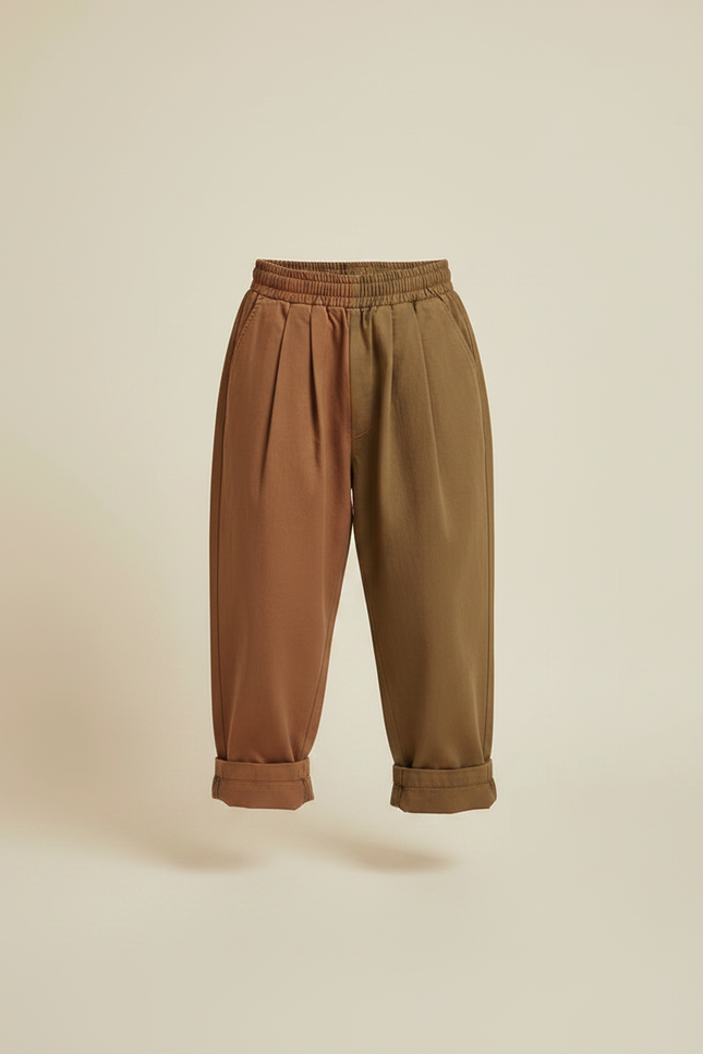 Pantalon À Pince Bicolore Plissé Ample Coton Enfant - Multicolore - vue 3