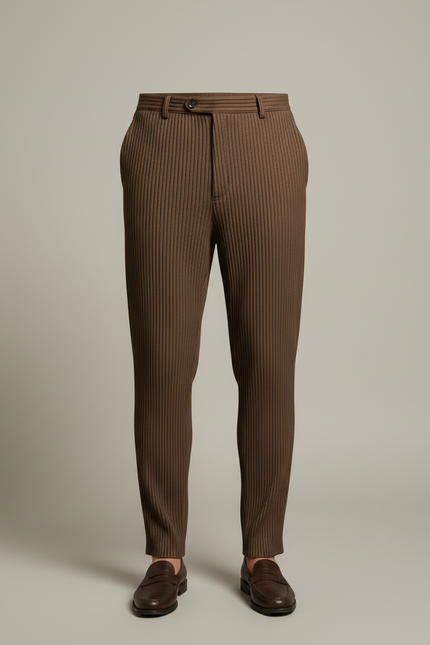 Pantalon À Pince Marron Plissé Décontracté Élégant Homme - Cordé - vue 3