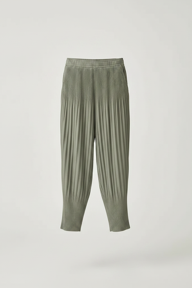 Pantalon À Pince Plissé Vert Ample Décontracté Fluide - Kaki Polyester - vue 3