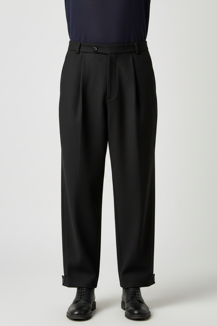 Pantalon À Pince Oversize - Noir Gabardine - vue 3