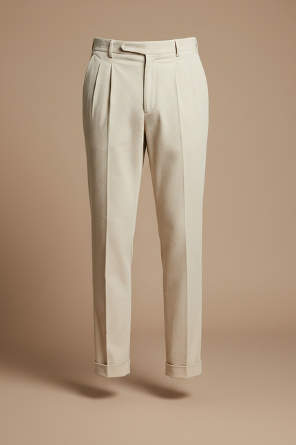 Pantalon À Pince Crème Côtelé Plissé Élégant Homme - Beige Cordé - vue 3