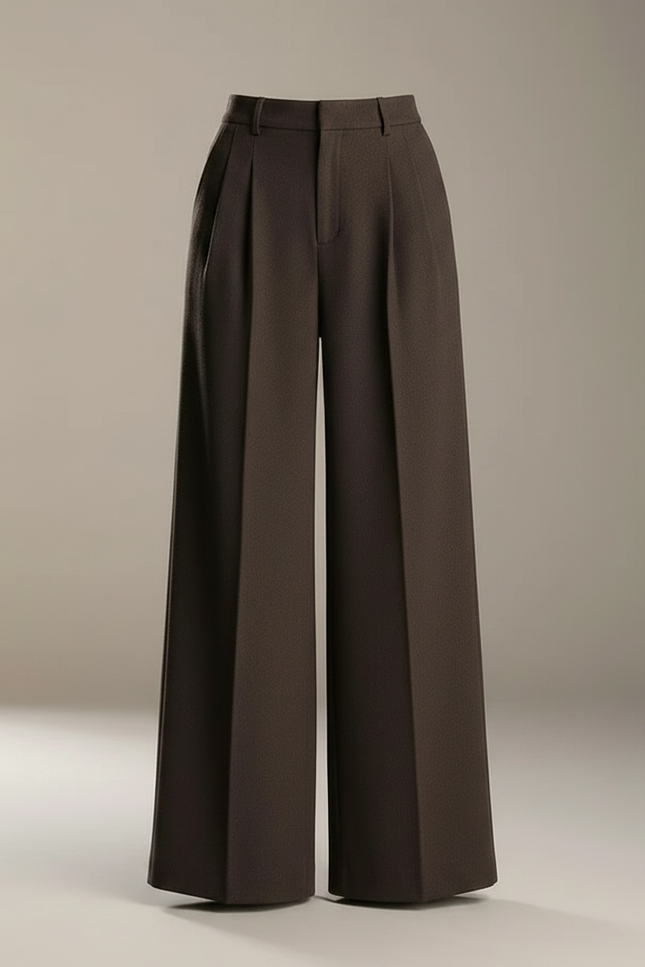Pantalon À Pince Marron Ample Plissé Élégant Laine Fluide - vue 3