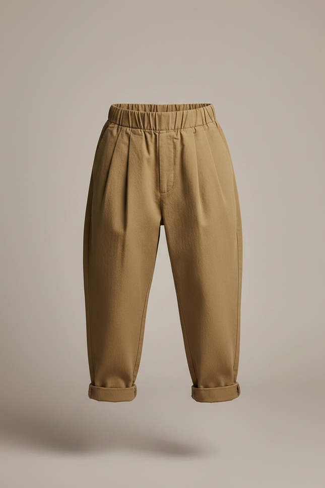 Pantalon À Pince Kaki Ample Plissé Coton Enfant - vue 3
