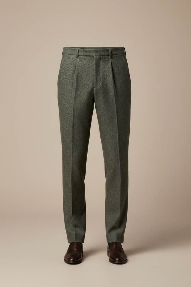 Pantalon À Pince Vert Laine Plissé Droit Homme Élégant - Kaki - vue 3