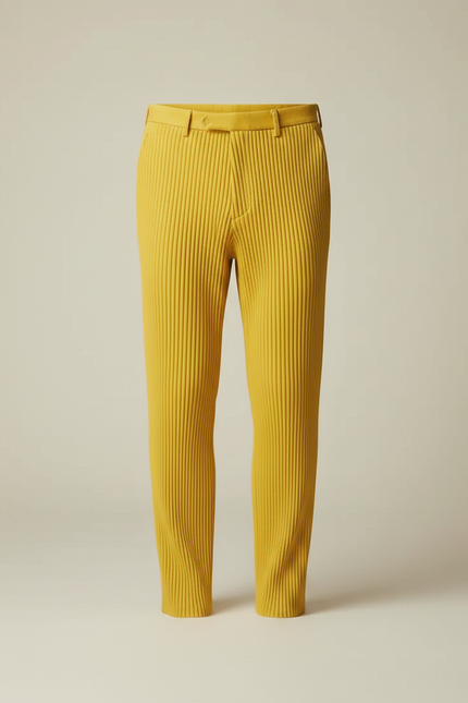 Pantalon À Pince Jaune Plissé Confortable Décontracté Homme - Maille - vue 3