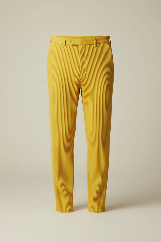 Pantalon À Pince Jaune Plissé Confortable Décontracté Homme - Maille - vue 3