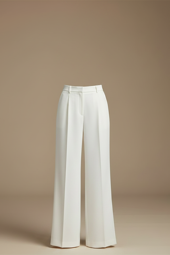 Pantalon À Pince Blanc Plissé Ample Fendu Élégant - Gabardine - vue 3