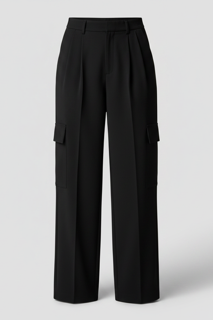 Pantalon À Pince Noir Ample Cargo Décontracté Femme - Polyester - vue 3