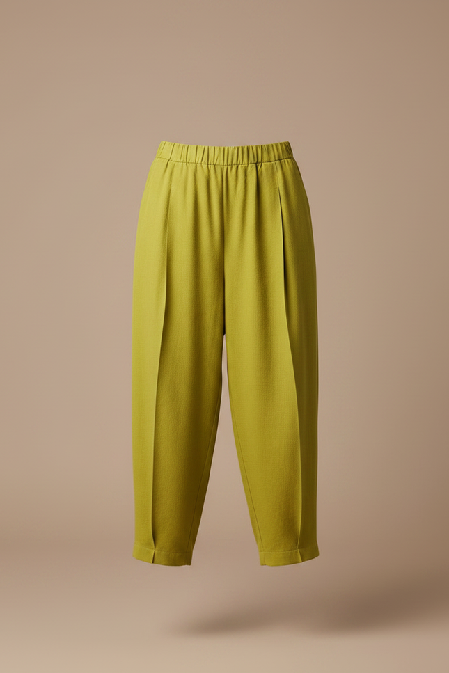 Pantalon À Pince Kaki Ample Plissé Taille Haute Femme - Lin - vue 3