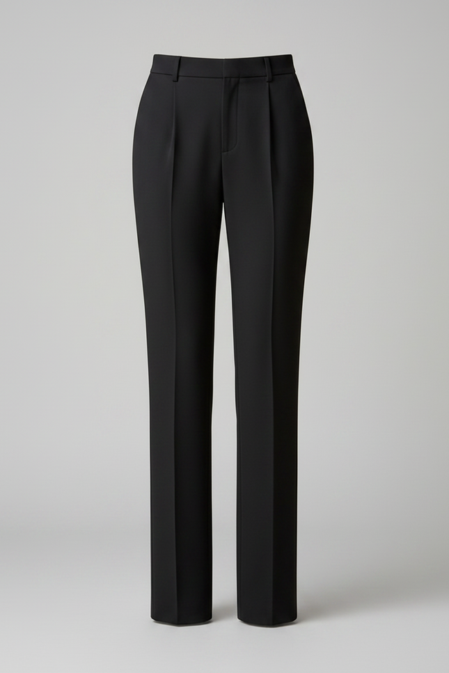 Pantalon À Pince Noir Droit Élégant Minimaliste Femme - Gabardine - vue 3