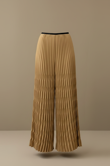 Pantalon À Pince Plissé Fluide Ample Marron Chic - Polyester - vue 3