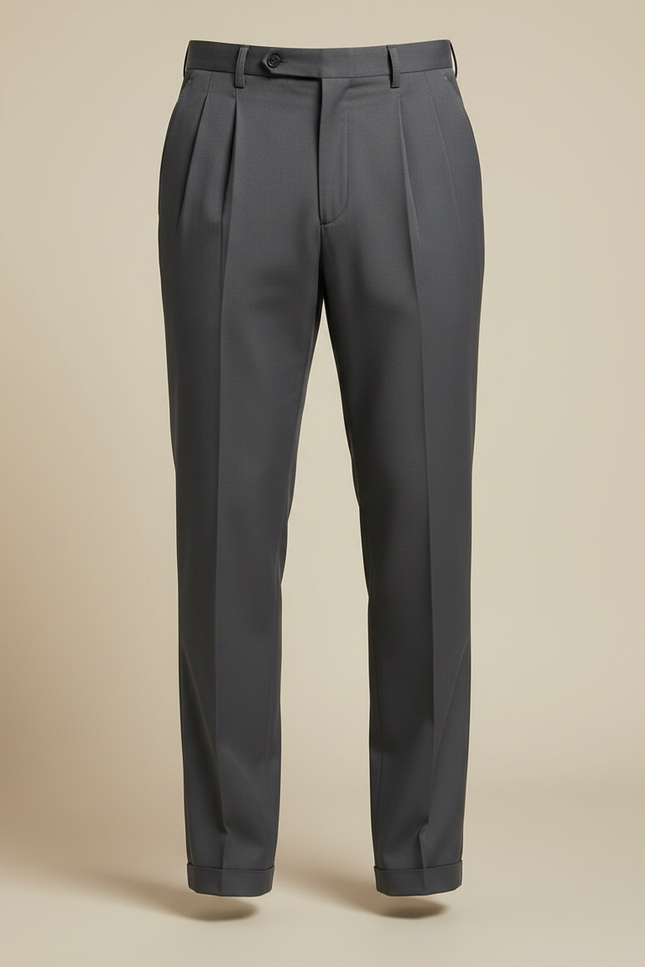 Pantalon À Pince Gris Anthracite Plissé Droit Homme - Gabardine - vue 3