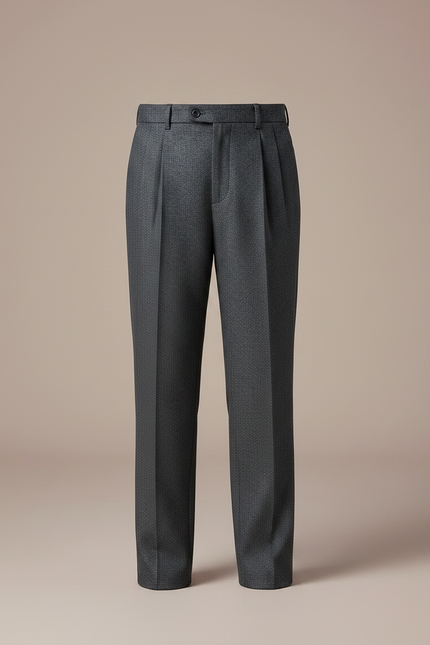 Pantalon À Pince Gris Foncé Texturé Décontracté Plissé - Laine - vue 3