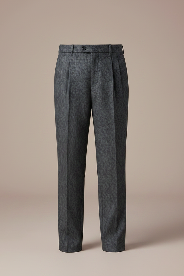 Pantalon À Pince Gris Foncé Texturé Décontracté Plissé - Laine - vue 3