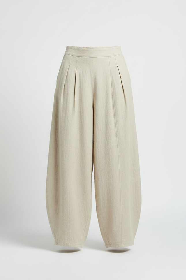 Pantalon À Pince Beige Lin Ample Plissé Élégant - vue 3