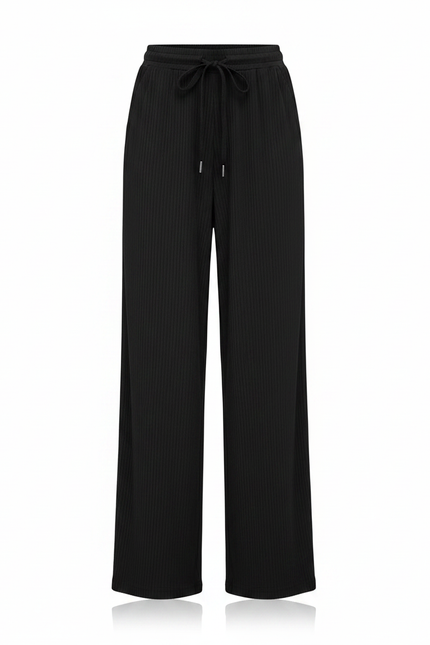 Pantalon À Pince Noir Ample Fluide Cordon Décontracté - Polyester - vue 3