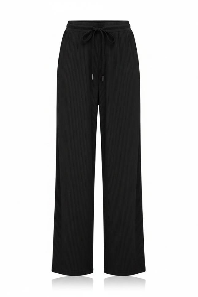 Pantalon À Pince Noir Ample Fluide Cordon Décontracté - Polyester - vue 3