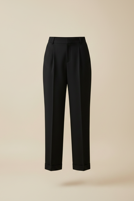 Pantalon À Pince Noir Plissé Tapered Femme Élégant - Gabardine - vue 3