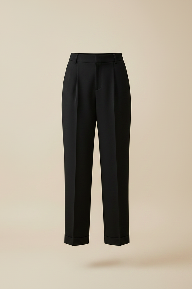 Pantalon À Pince Noir Plissé Tapered Femme Élégant - Gabardine - vue 3