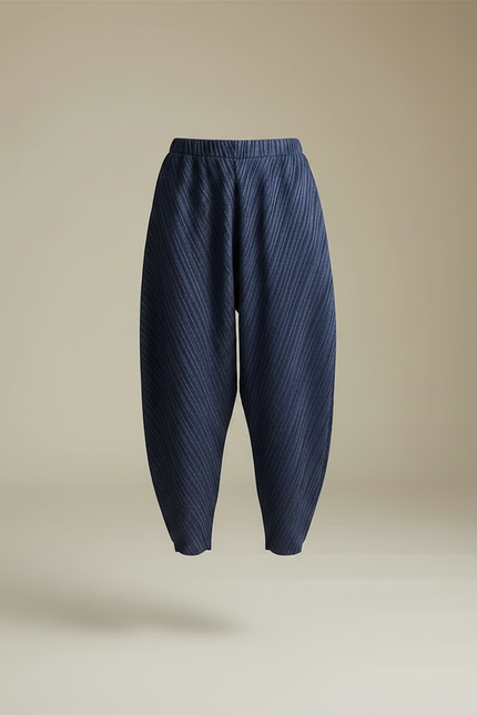 Pantalon À Pince Plissé Bleu Marine Ample Décontracté - Polyester - vue 3