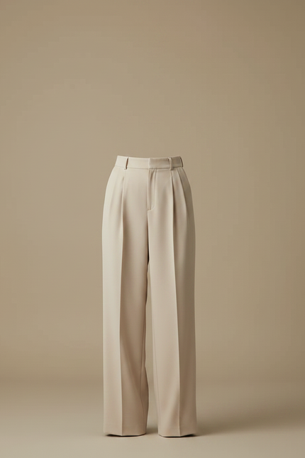 Pantalon À Pince Beige Plissé Fluide Élégant - Polyester - vue 3