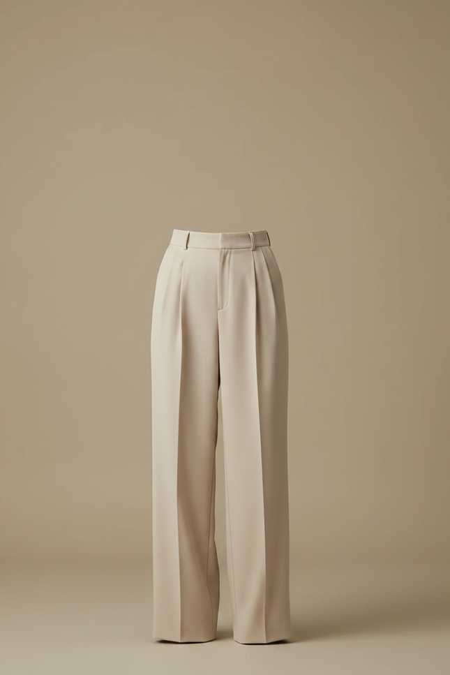 Pantalon À Pince Beige Plissé Fluide Élégant - Polyester - vue 3