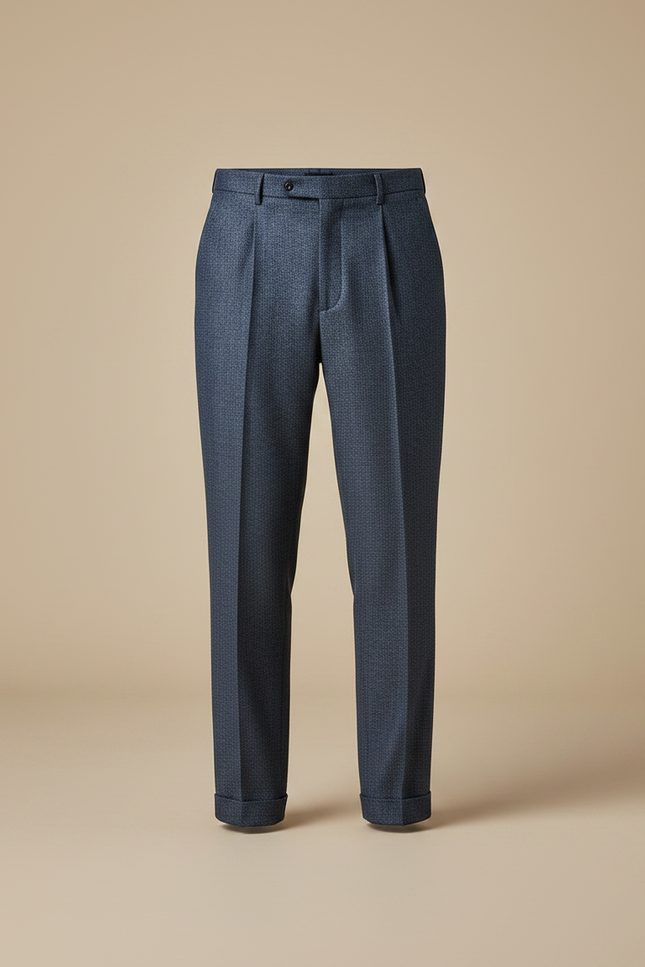 Pantalon À Pince Bleu Marine Plissé Élégant Motif - Laine - vue 3