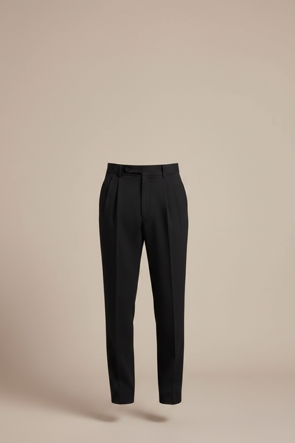 Pantalon À Pince Noir Plissé Coupe Droite Homme - Gabardine - vue 3