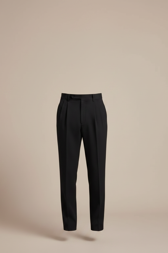 Pantalon À Pince Noir Plissé Coupe Droite Homme - Gabardine - vue 3