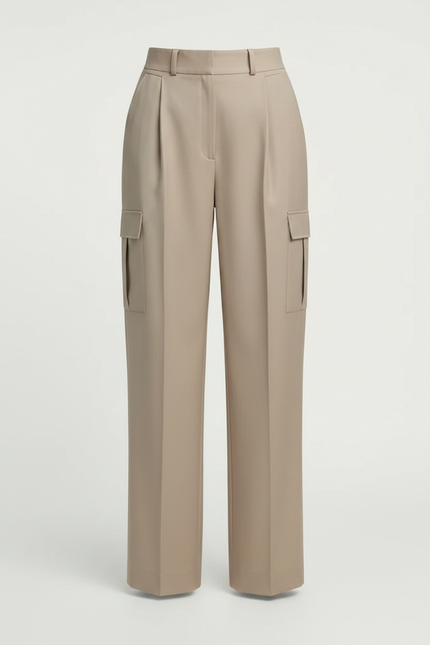 Pantalon À Pince Kaki Cargo Plissé Ample Ceinturé - Gabardine - vue 3