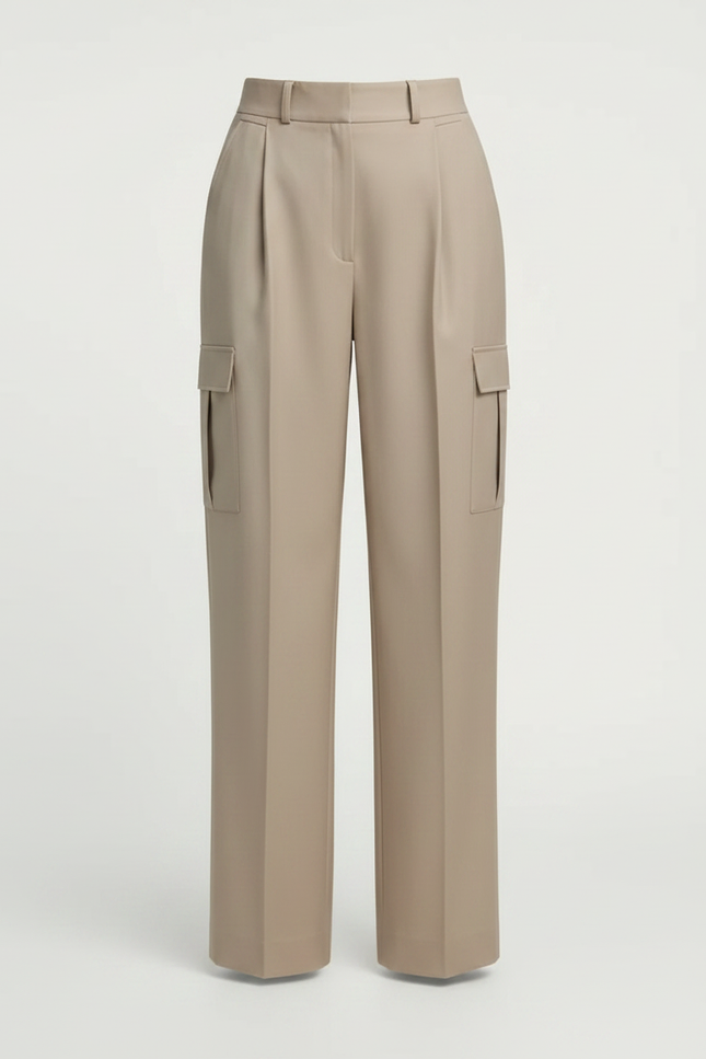 Pantalon À Pince Kaki Cargo Plissé Ample Ceinturé - Gabardine - vue 3
