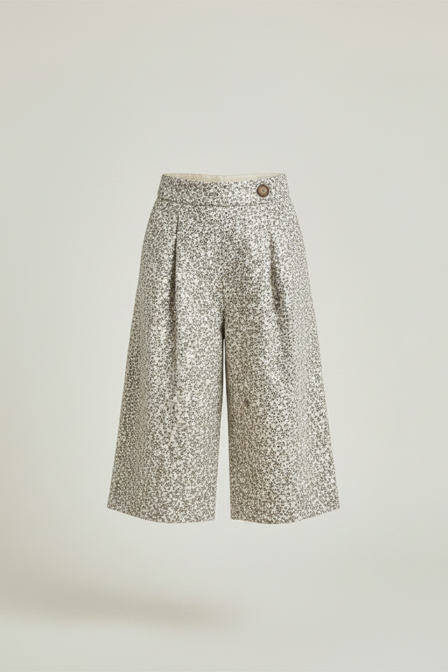 Pantalon À Pince Fleuri Évasé Décontracté Enfant Fille - Imprimé Tweed - vue 3