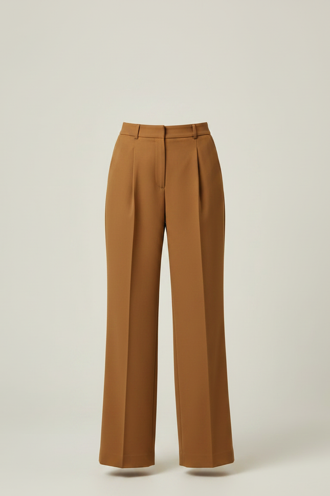 Pantalon À Pince Marron Droit Fluide Élégant Femme - Polyester - vue 3