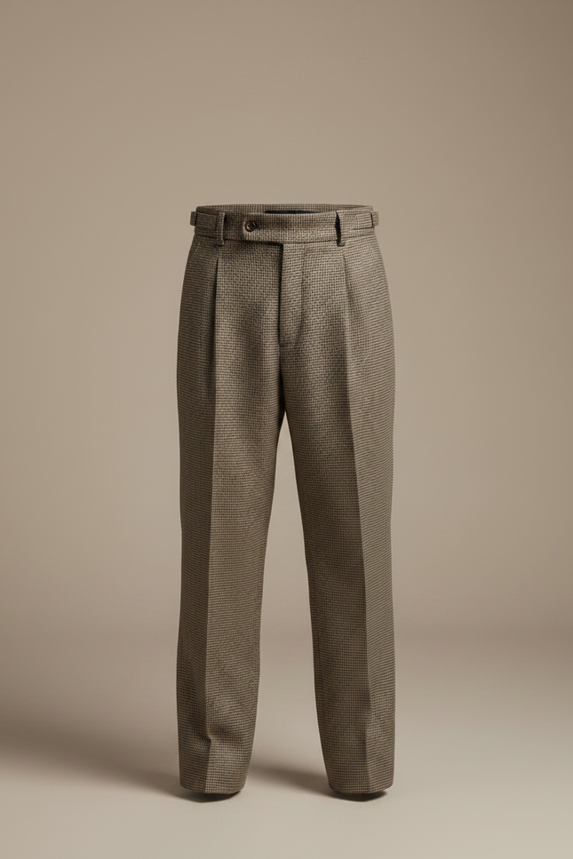 Pantalon À Pince Marron Carreaux Plissé Garçon Élégant - Tweed - vue 3