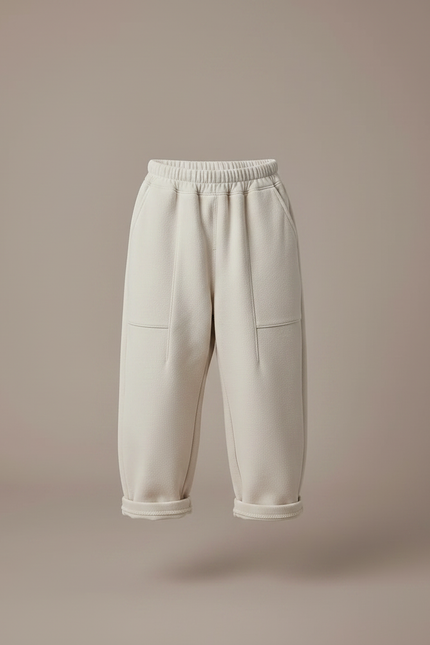 Pantalon À Pince Écru Molletonné Ample Décontracté Enfant - Beige - vue 3