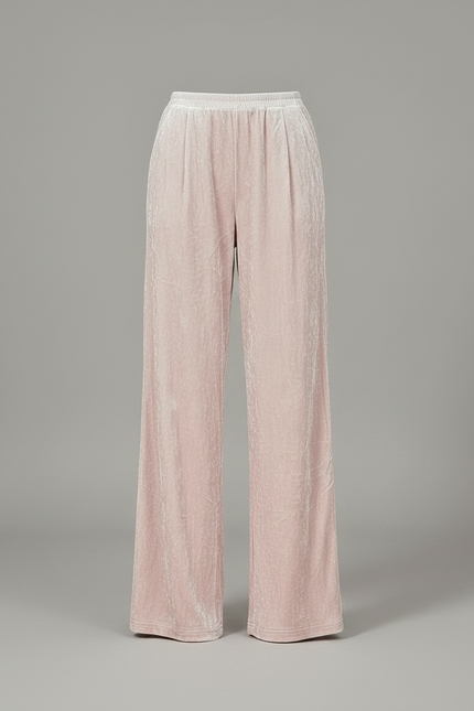 Pantalon À Pince Velours Rose Ample Fluide Élégant - vue 3