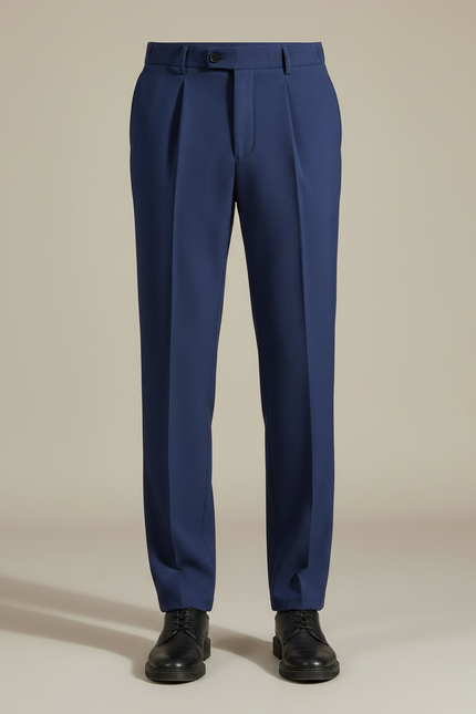 Pantalon À Pince Bleu Marine Plissé Droit Homme Élégant - Gabardine - vue 3