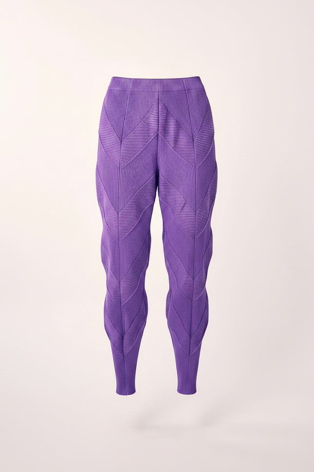 Pantalon À Pince Plissé Violet Sculptural Chevrons Élastique - Polyester - vue 3