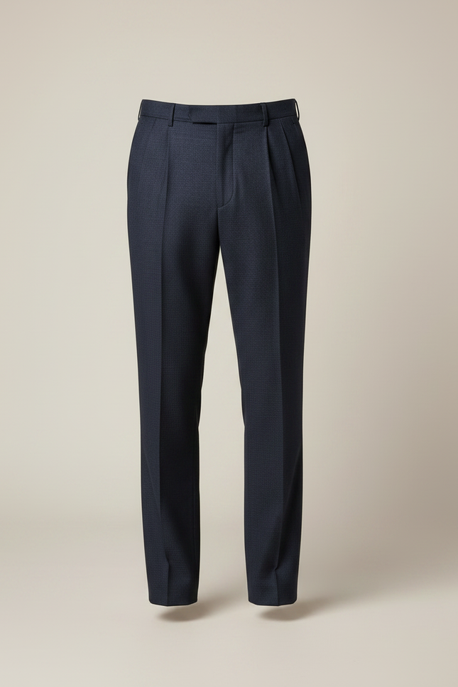 Pantalon À Pince Bleu Marine Plissé Motif Homme - Laine - vue 3