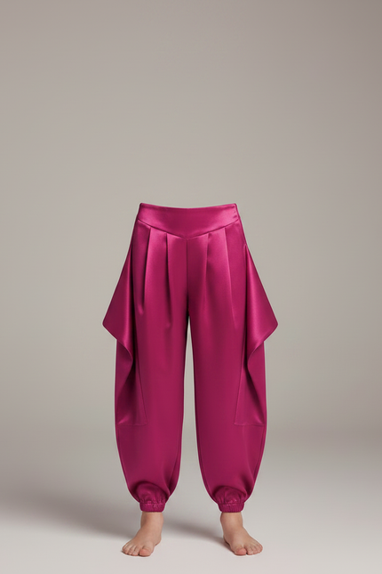 Pantalon À Pince Fuchsia Satiné Ample Enfant - Rose - vue 3