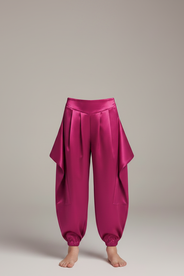 Pantalon À Pince Fuchsia Satiné Ample Enfant - Rose - vue 3