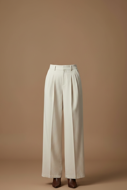 Pantalon À Pince Crème Plissé Ample Décontracté Femme - Beige Toile - vue 3