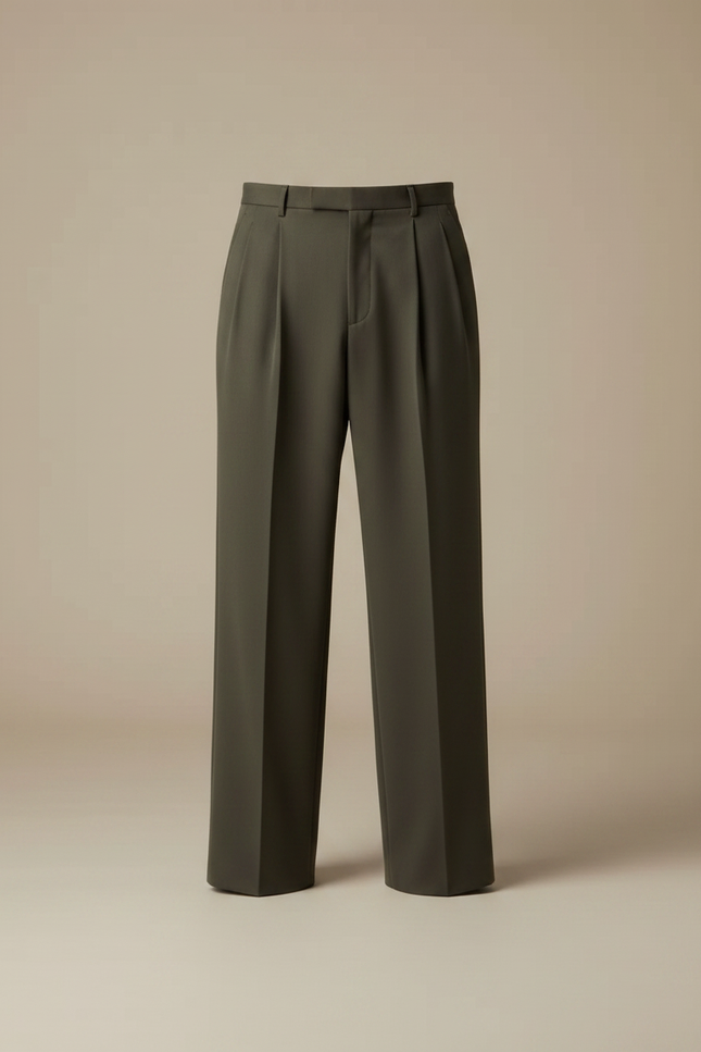 Pantalon À Pince Kaki Ample Droit Homme Élégant - Gabardine - vue 3