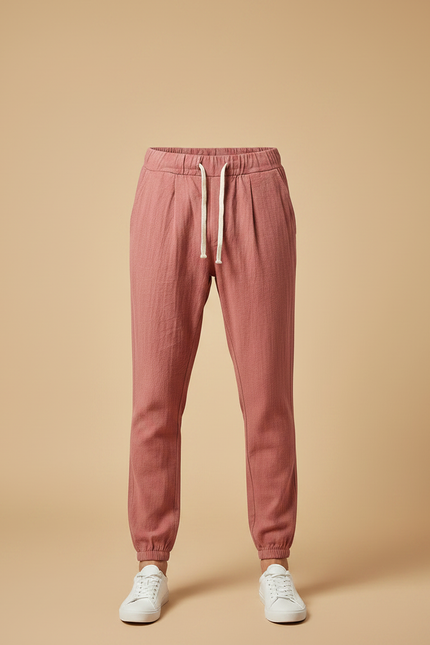 Pantalon À Pince Rose Corail Lin Léger Décontracté - vue 3